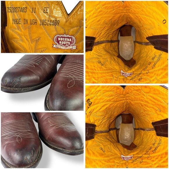 Nocona Vintage Western Cowboy Boots Brown Red Leather Mens 11 EE - Extra Wide - Picture 10 of 11